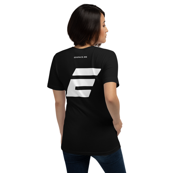 Unisex Black T-Shirt with White ED SPACE Logo Female Product Back Image