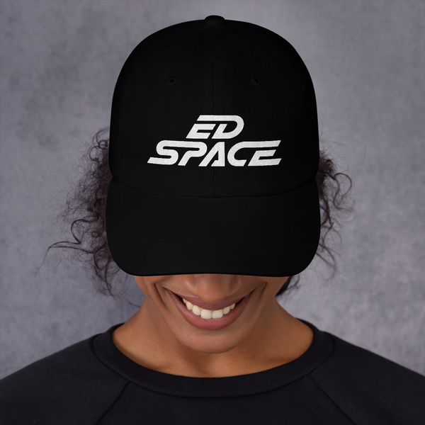 Unisex Black Dad Hat with White Embroidery Female Model Image